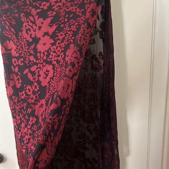 BadgkeyMishka one shoulder burgundy evening maxi dress with floral pattern. - Picture 8 of 11